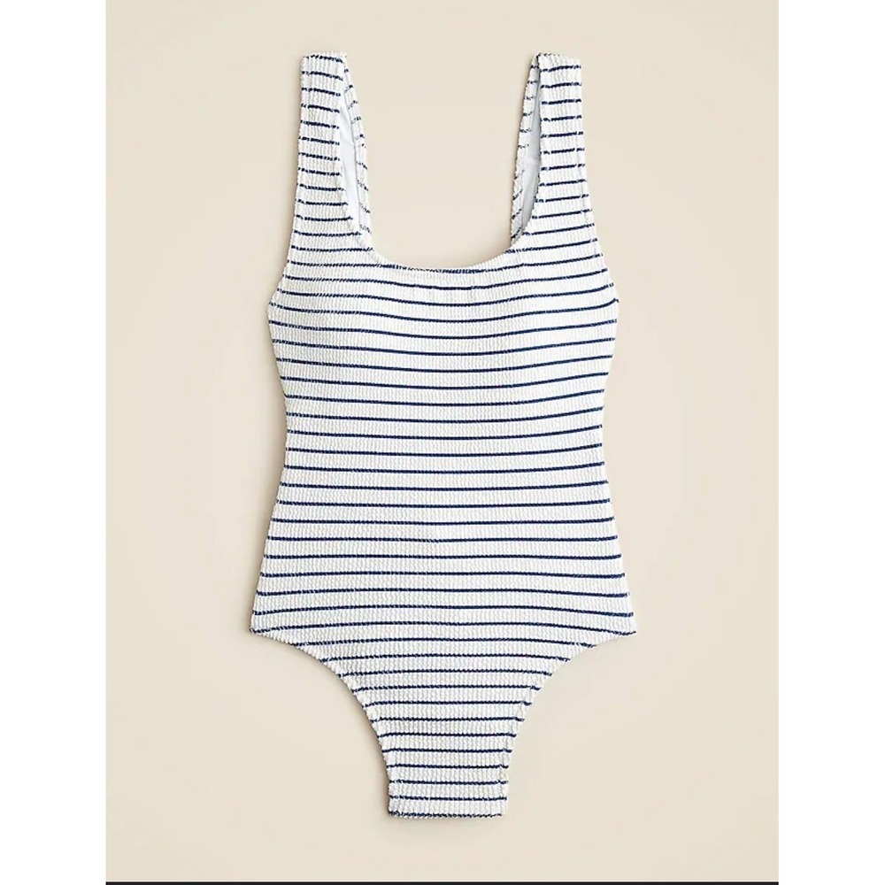 NEW J Crew Claudia Scrunchie One Piece Swimsuit Navy White Stripe Size 14